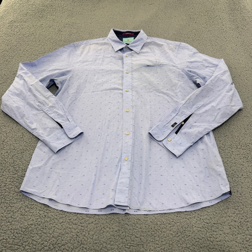 Scotch & Soda Shirt Mens XXL Button Up Relaxed Fit Blue Geometric Embroidered